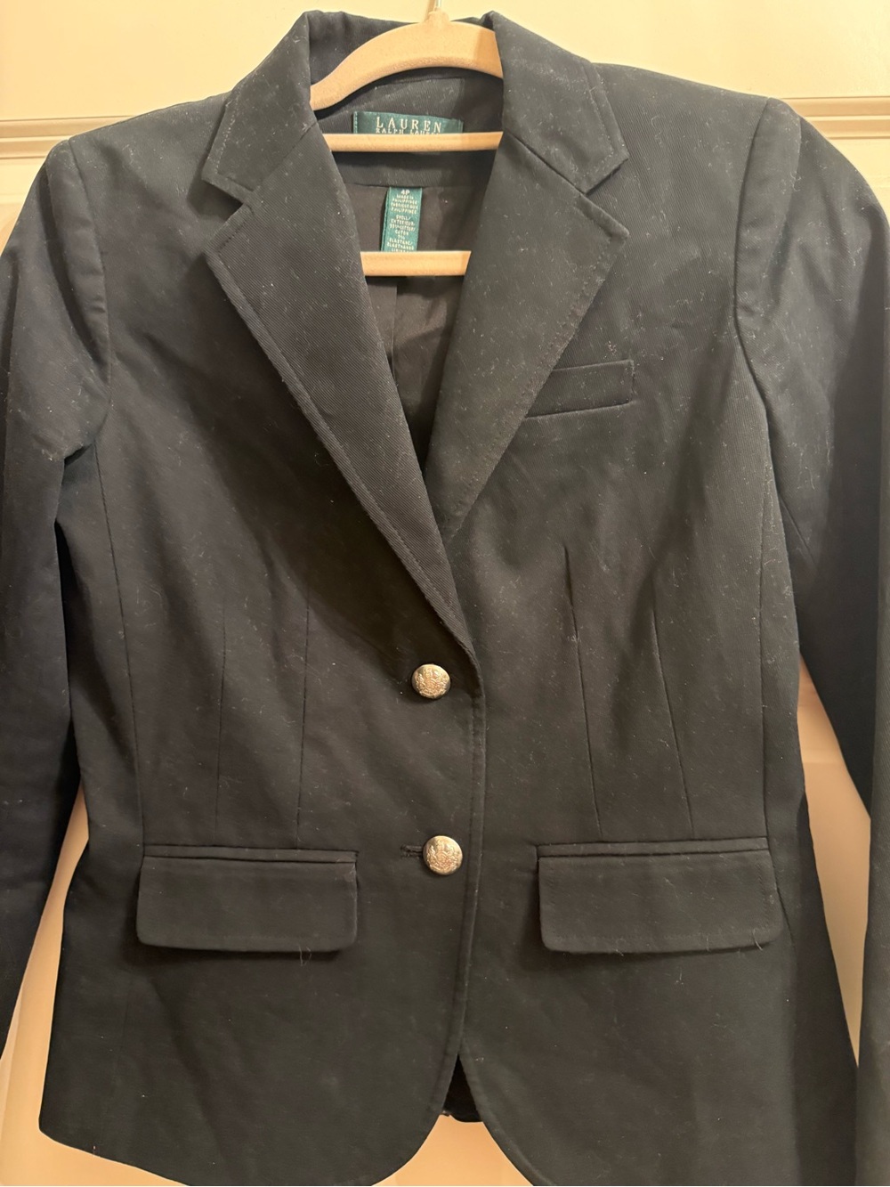 Ralph Lauren Navy twill Women's Tailored Blazer with Decorative Buttons